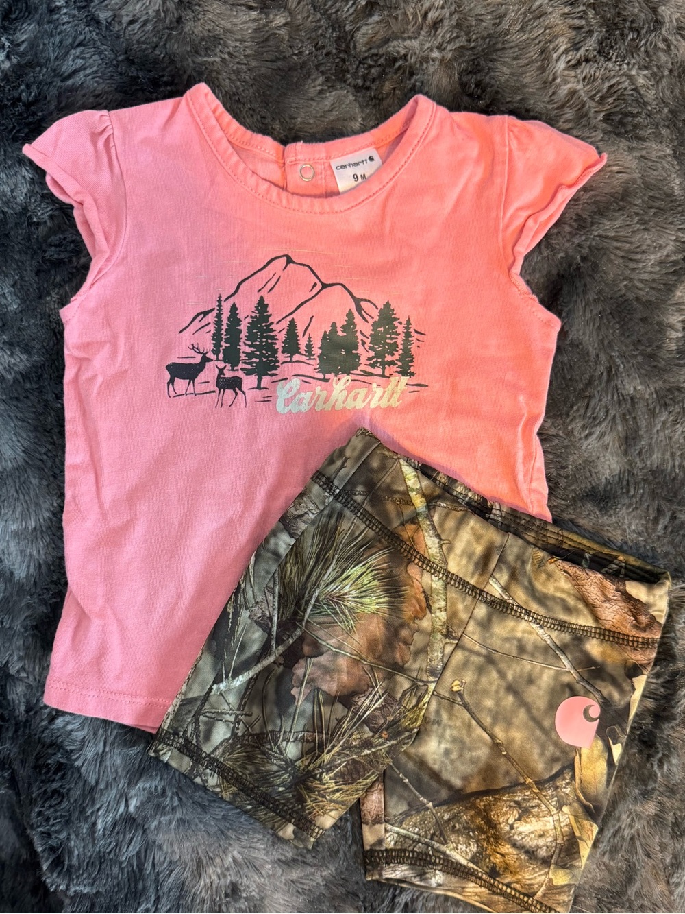 Carhartt Pink Short Sleeve Tee with Mountain & Trees Graphic